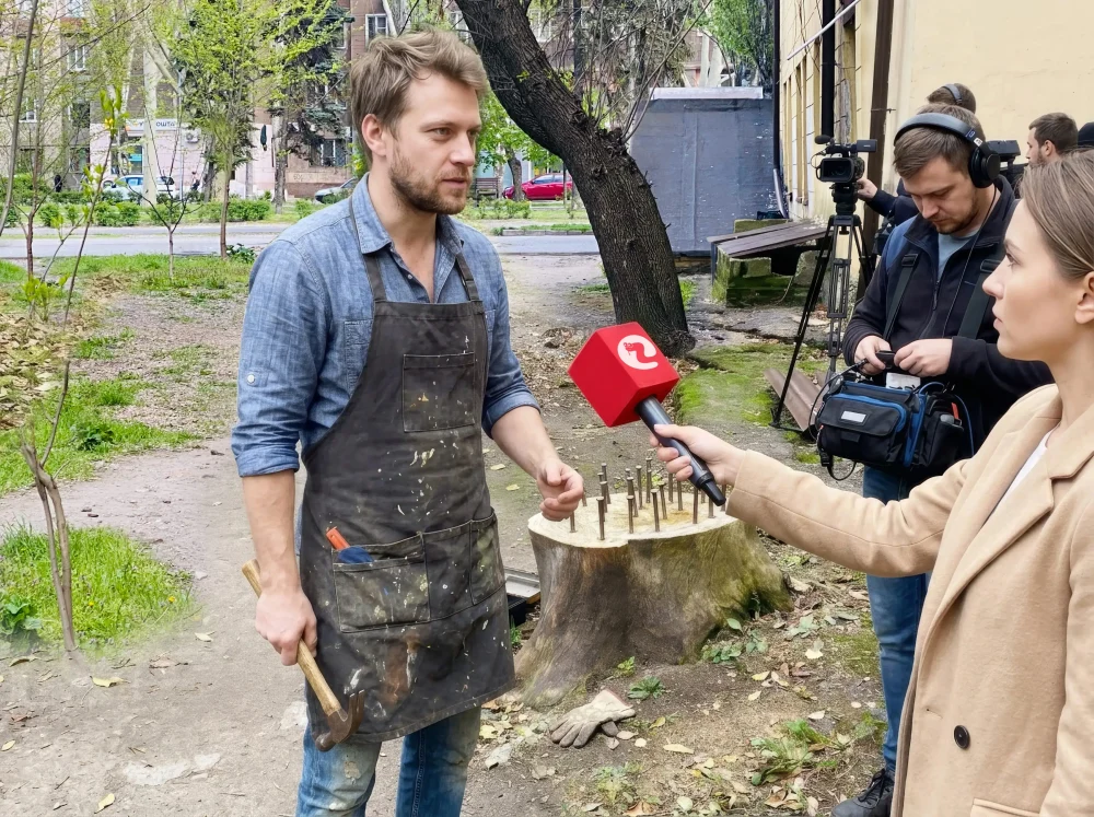 Арт-перформанс: що за дивний пеньок з цвяхами в центрі Запоріжжя Арт-перформанс: що за дивний пеньок з цвяхами в центрі Запоріжжя